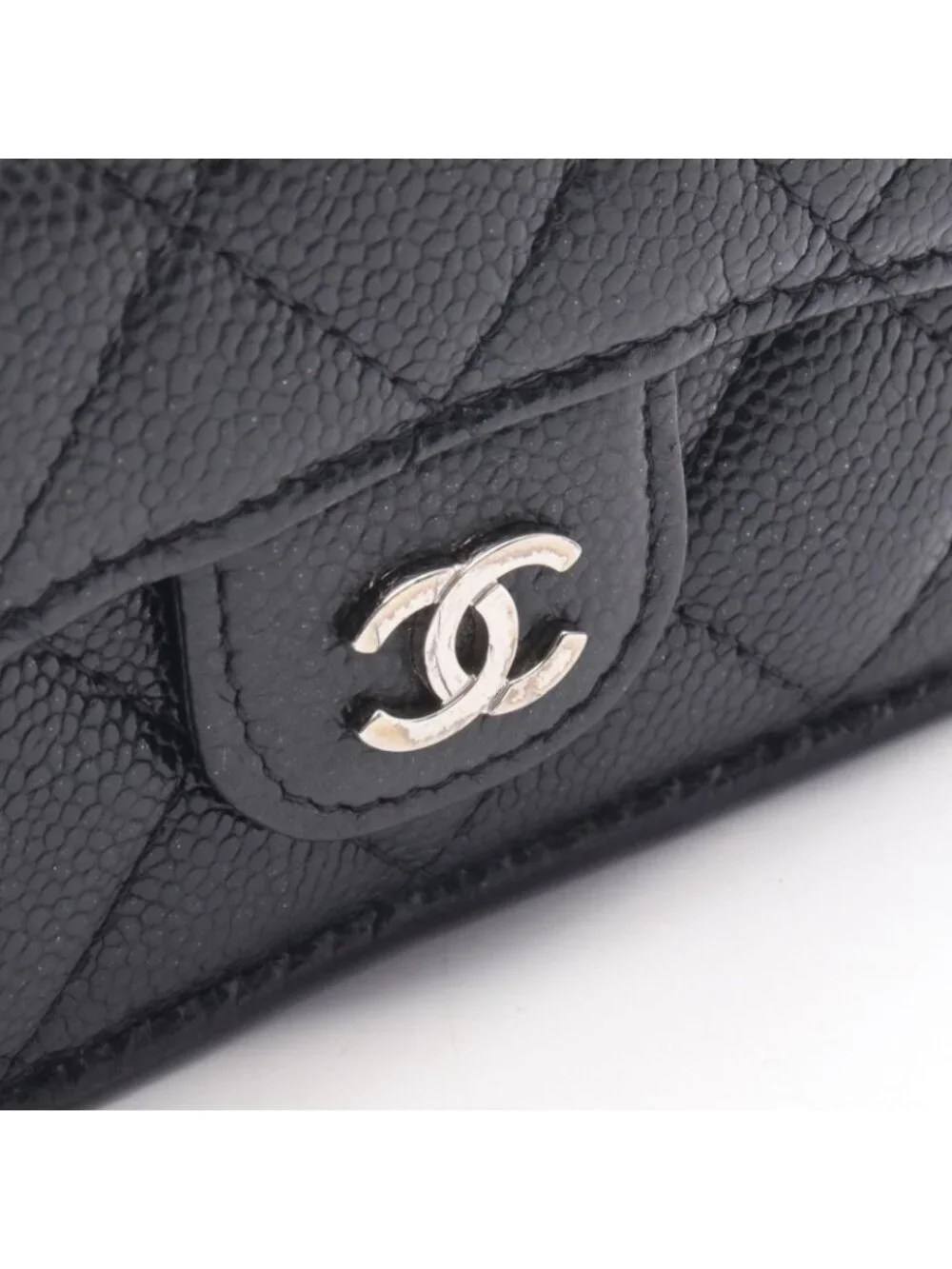 Chanel Trifold Wallet Classic Small Flap Quilted Black Caviar Leather Compact